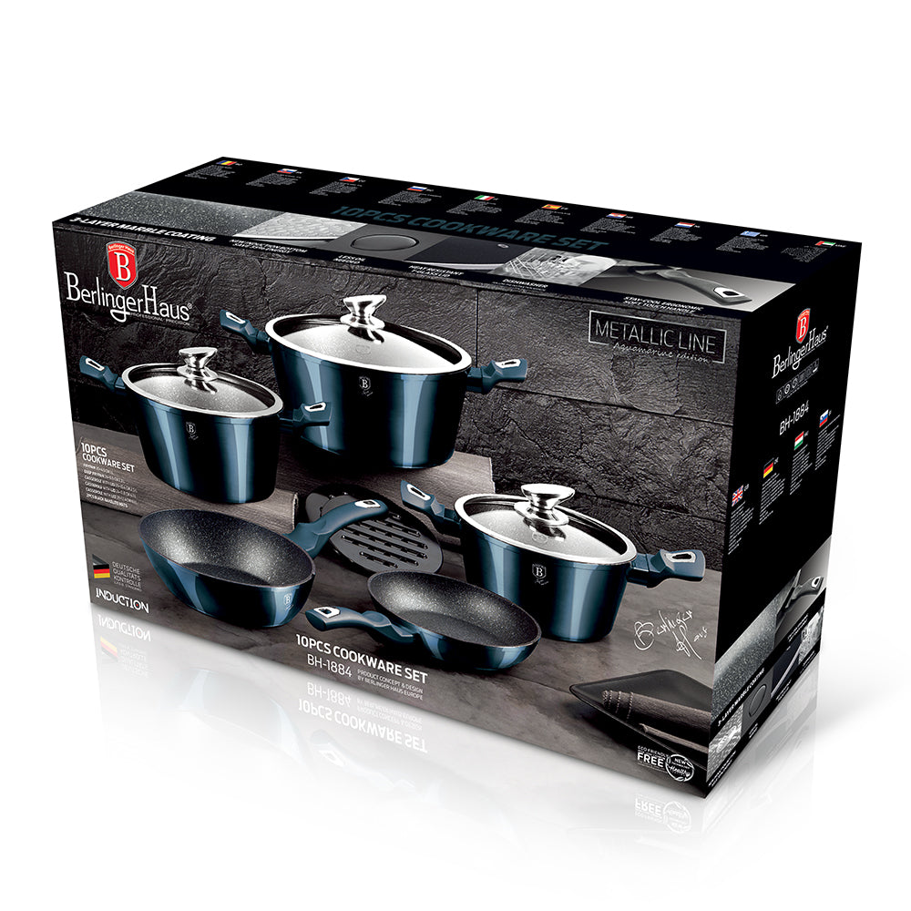 Berlinger Haus 10 Piece Marble Coating Cookware Set - Aquamarine Edition