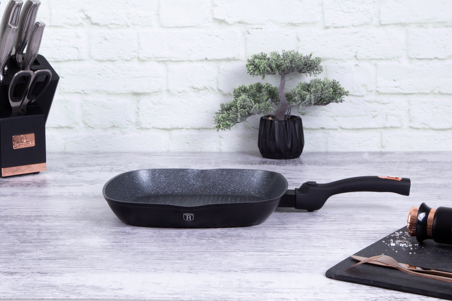Berlinger Haus 28cm Marble Coating Grill Pan with Detachable Handle - Black