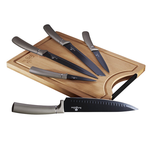 Berlinger Haus 6 Piece Knife Set with Bamboo Cutting Board Carbon Metallic
