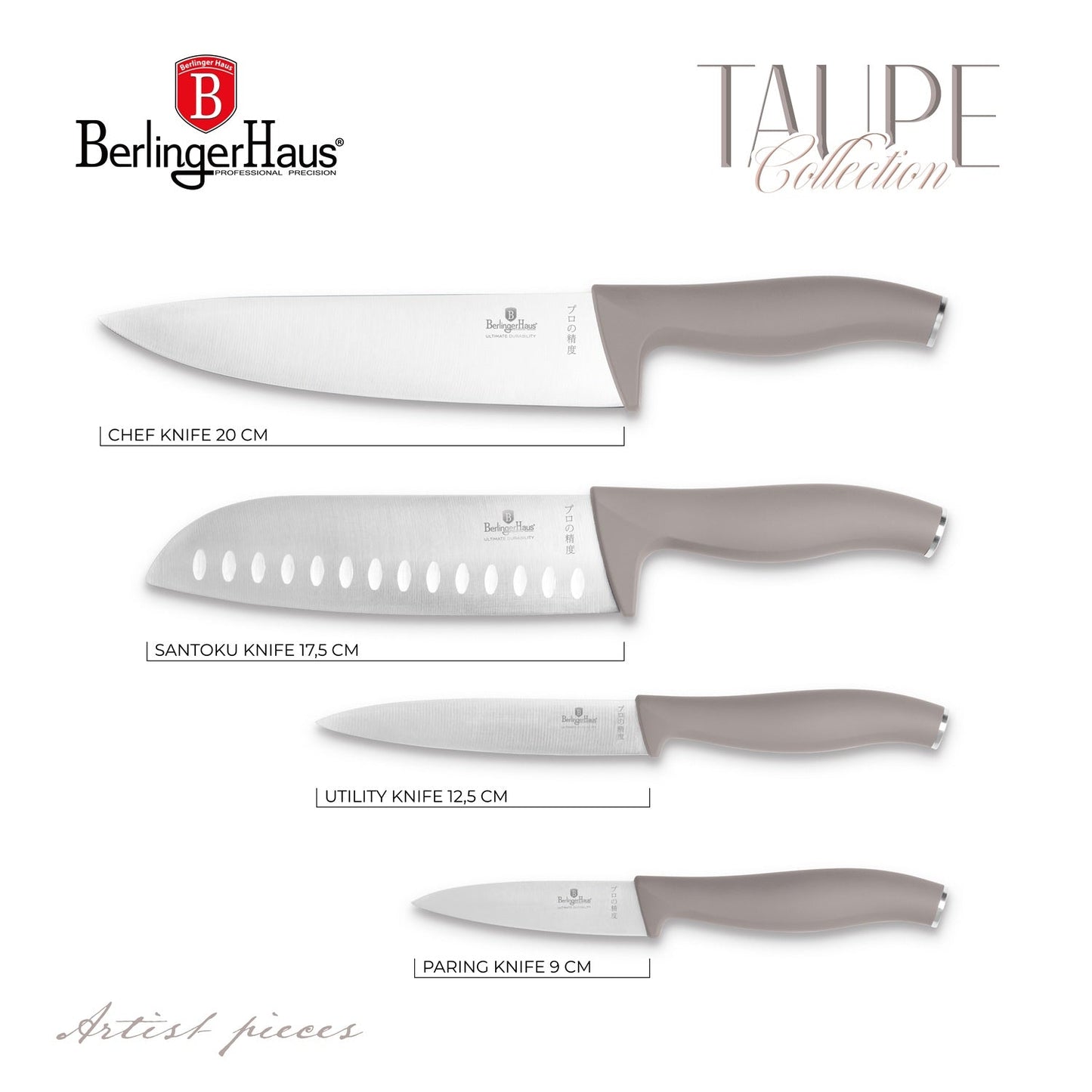 Berlinger Haus 4-Piece Stainless Steel Knife Set - Taupe