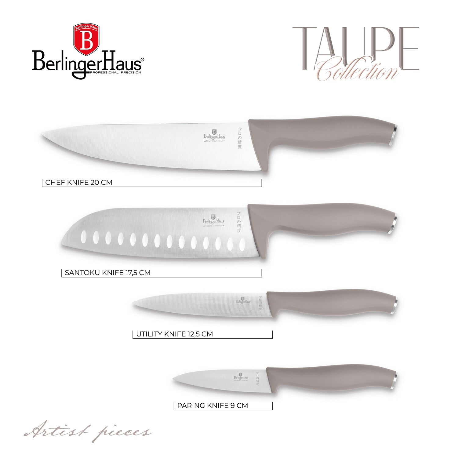 Berlinger Haus 4-Piece Stainless Steel Knife Set - Taupe