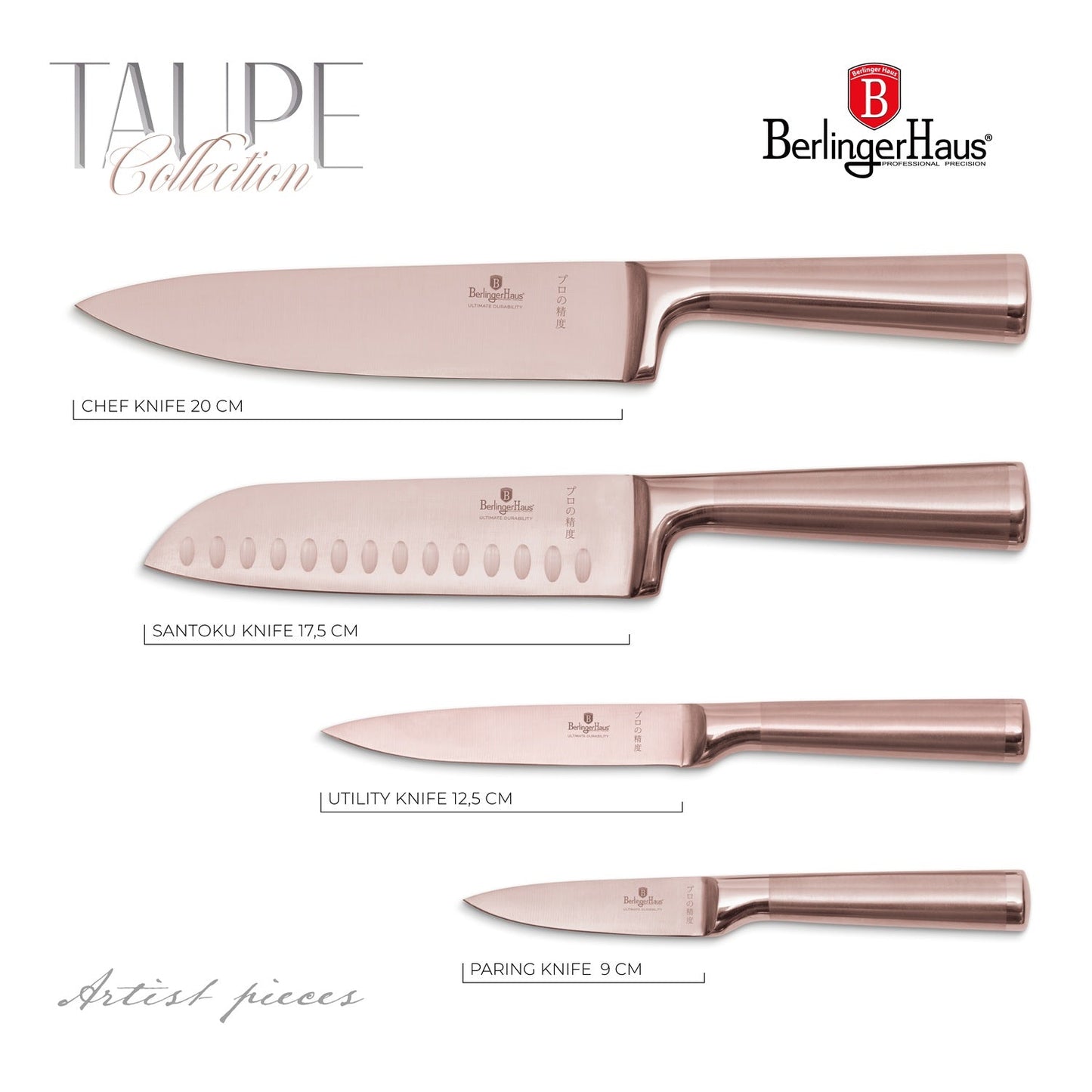 Berlinger Haus 4-Piece Stainless Steel Knife Set - Rose Gold