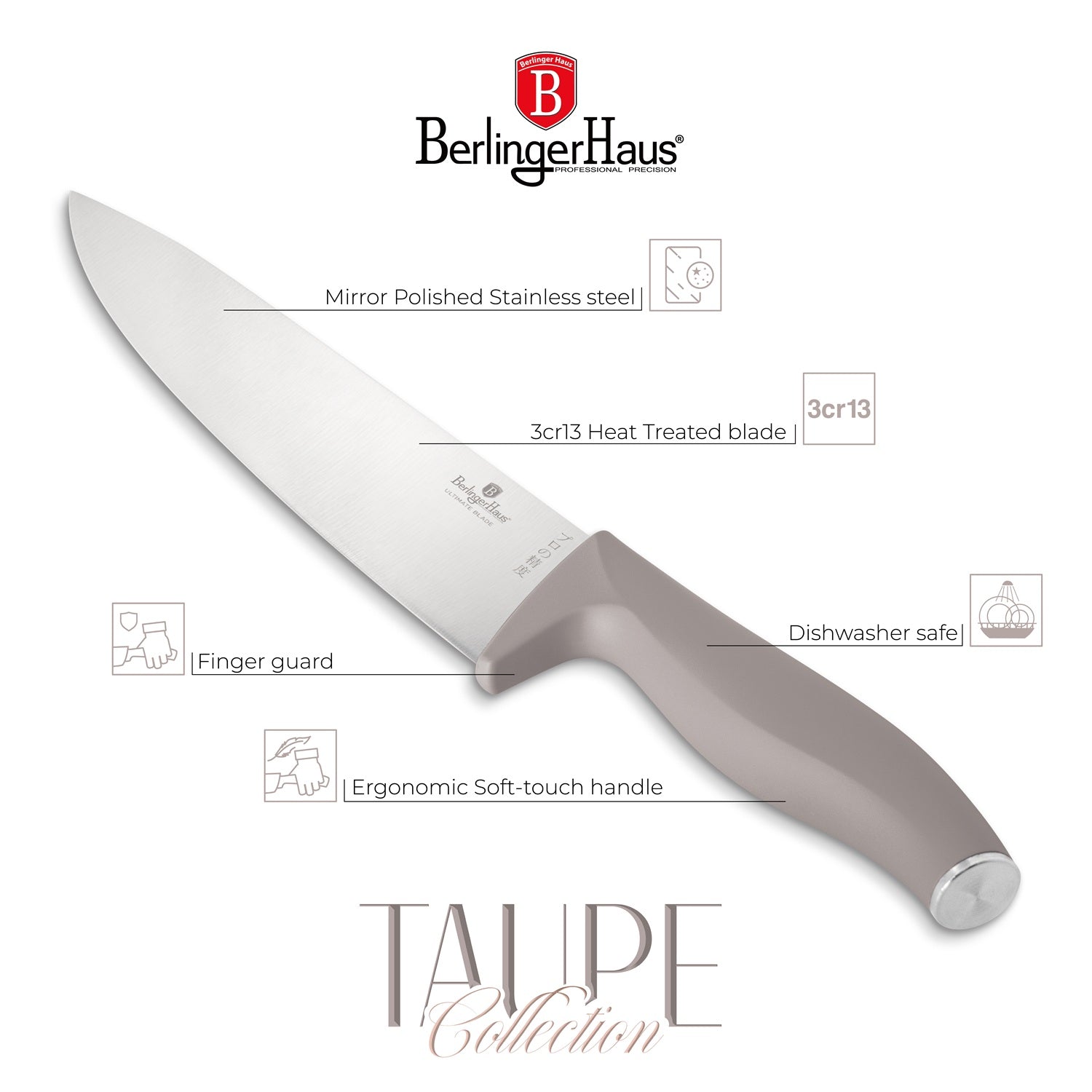 Berlinger Haus 4-Piece Stainless Steel Knife Set - Taupe