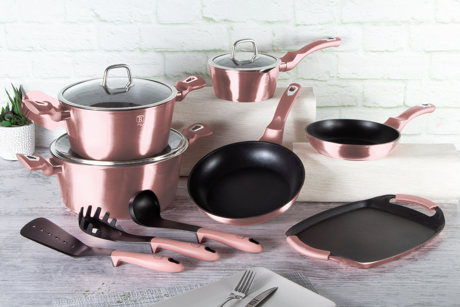 Berlinger Haus 12+2 Pieces Marble Coating Cookware Set - i-Rose Edition