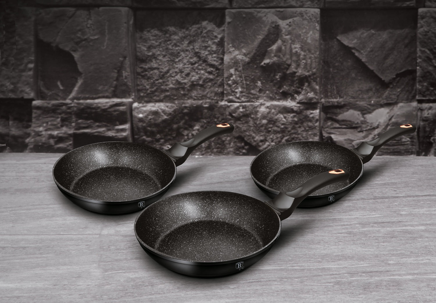 Berlinger Haus 3-Piece Marble Coating Frypan Set – Black Rose