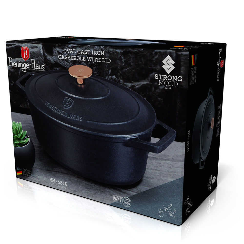 Berlinger Haus 32cm Oval Roaster Casserole - Cast Iron - Black Rose