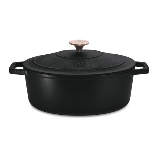 Berlinger Haus 32cm Oval Roaster Casserole - Cast Iron - Black Rose