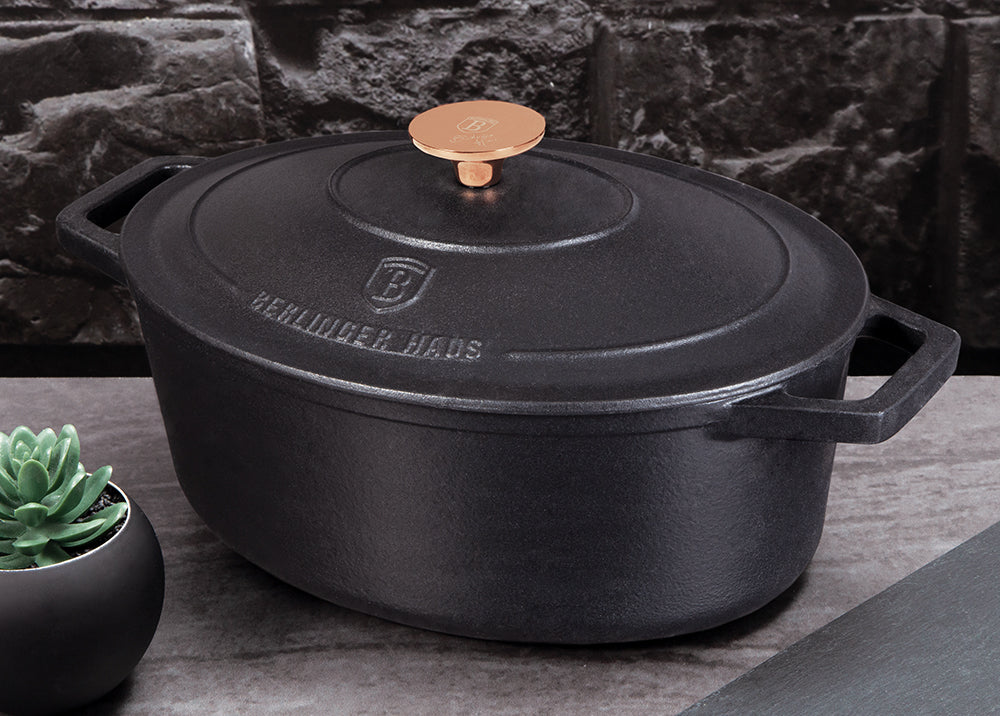 Berlinger Haus 32cm Oval Roaster Casserole - Cast Iron - Black Rose