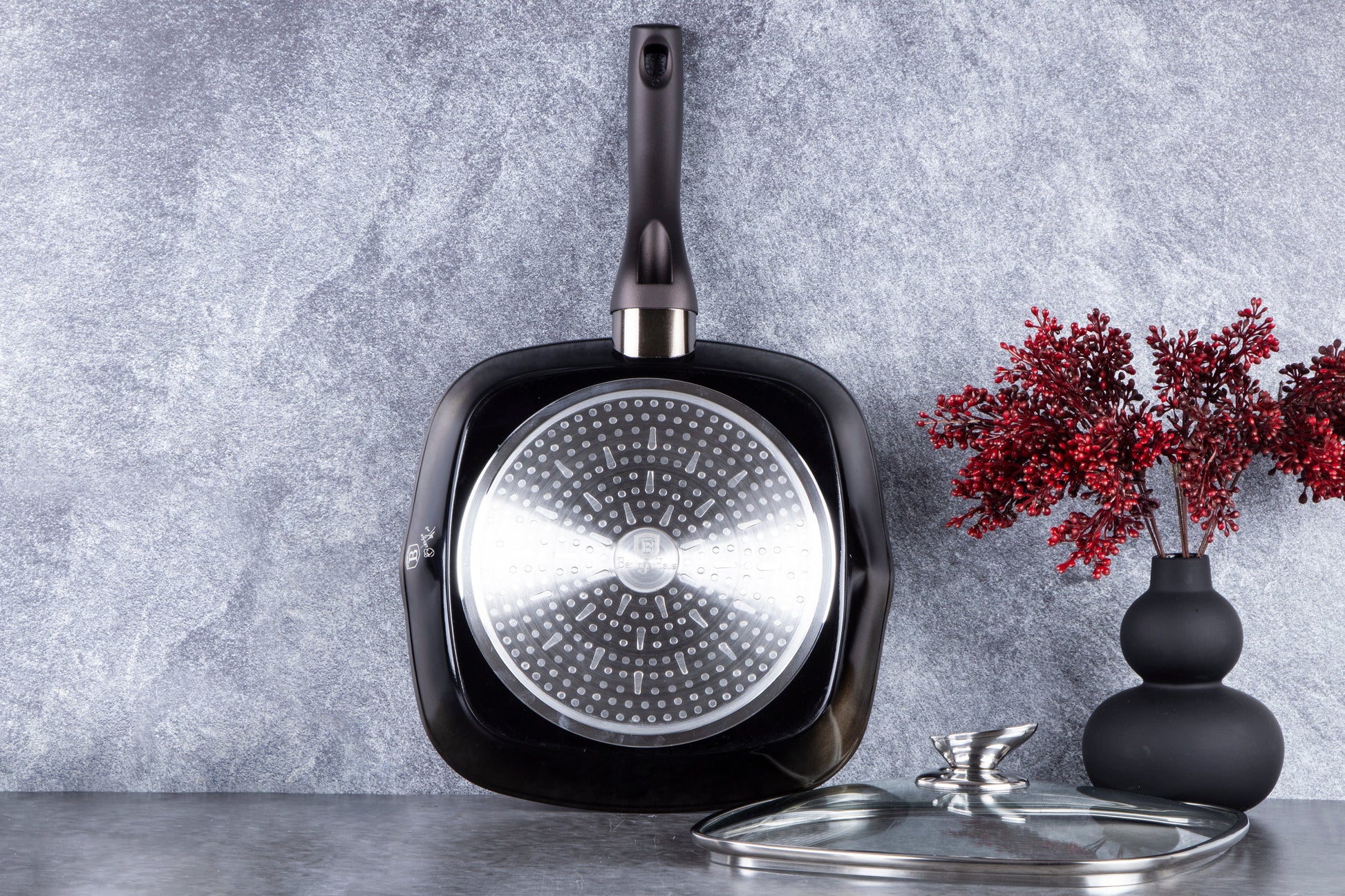 Berlinger Haus 28 cm Marble Coating Grill Pan & Lid - Shine Black Edition