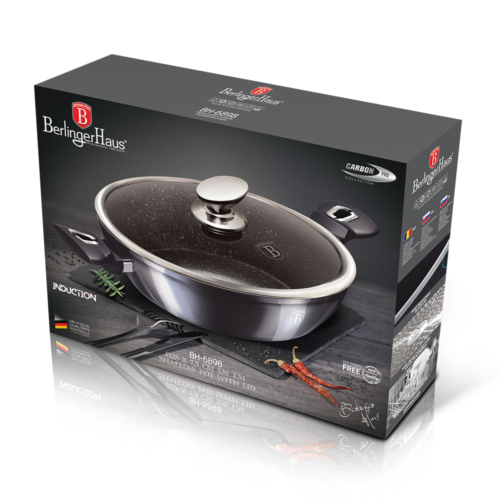 Berlinger Haus 28cm Marble Coating Shallow Pot with Lid - Carbon Pro