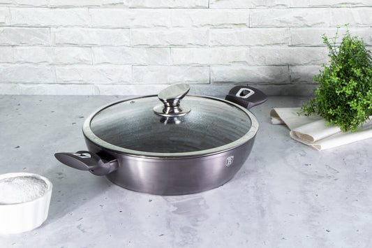 Berlinger Haus 28cm Marble Coating Shallow Pot with Lid - Carbon Pro