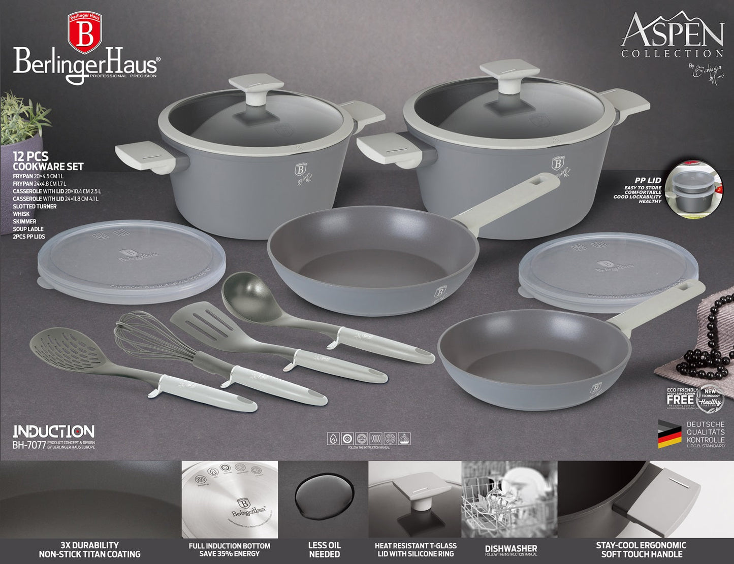 Berlinger Haus 12-Piece Marble Coating Smart Lid Cookware Set - Aspen