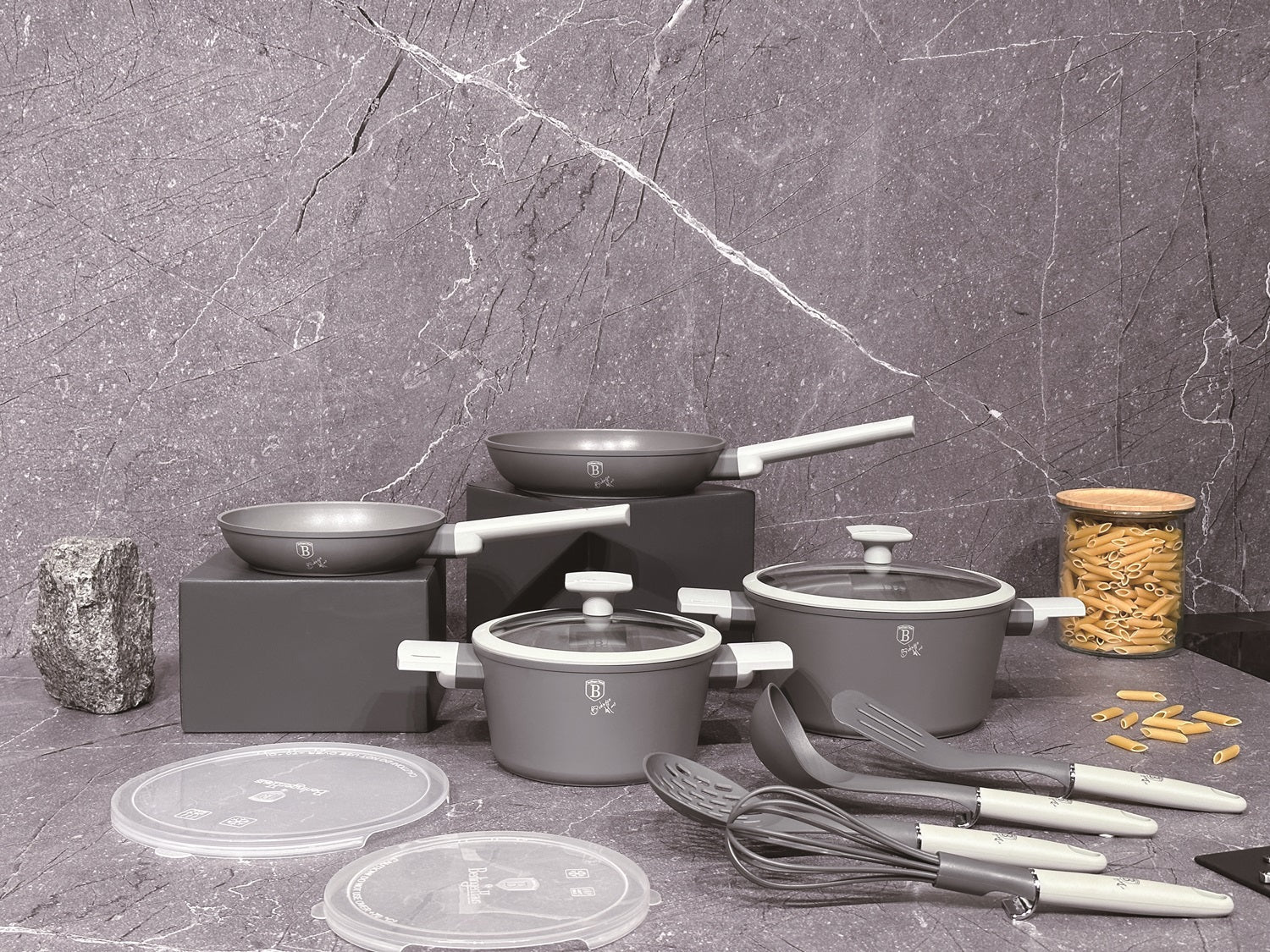 Berlinger Haus 12-Piece Marble Coating Smart Lid Cookware Set - Aspen