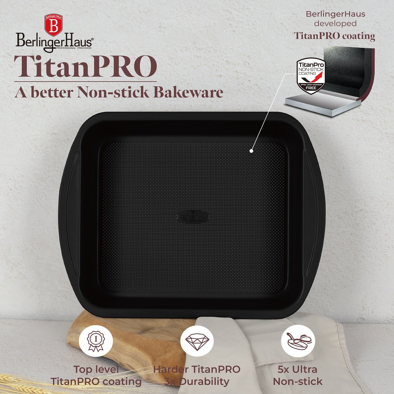Berlinger Haus 40cm Titan Pro Non-Stick Coating Oblong Roaster Baking Tray – Leonardo