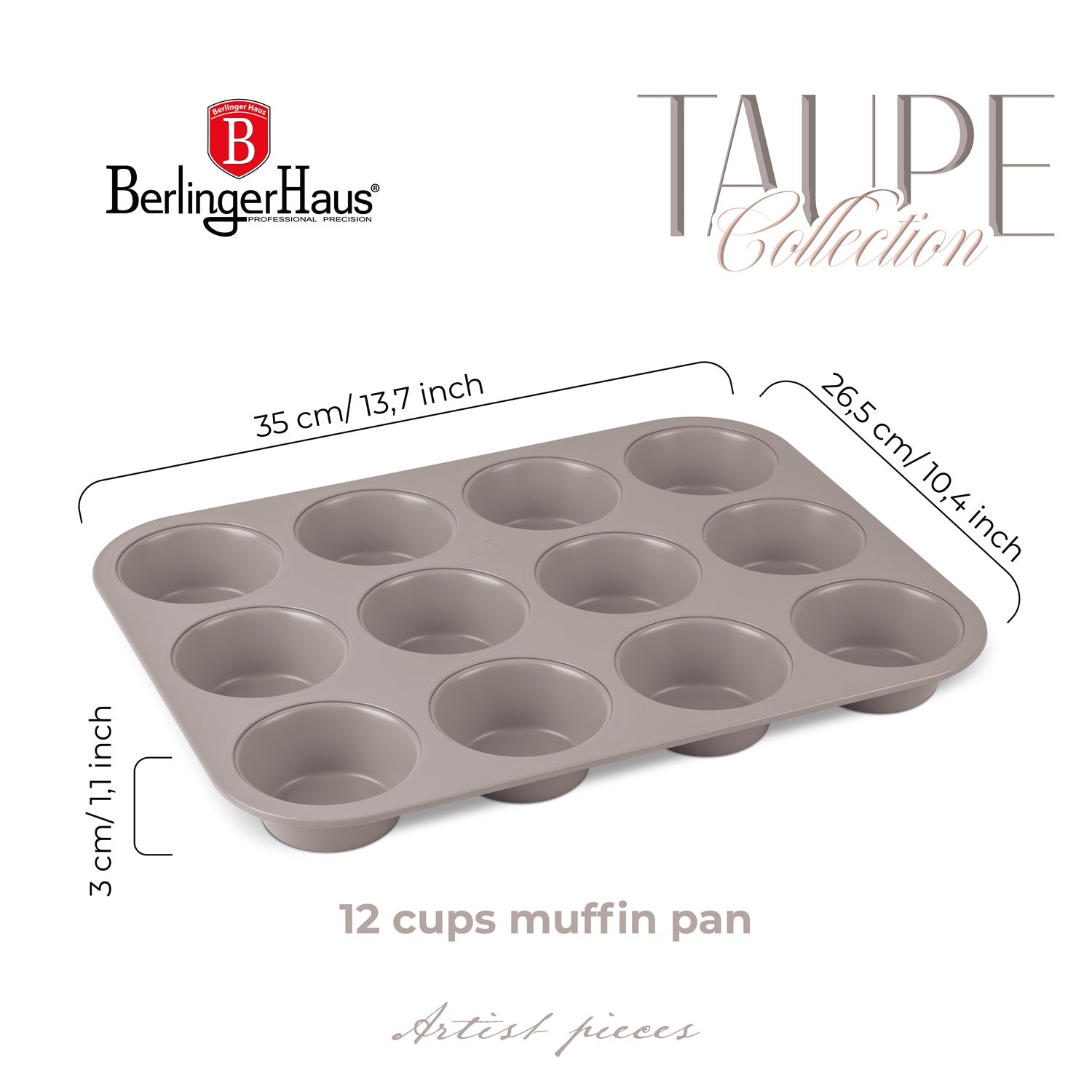 Berlinger Haus 12-Cup Titan Pro Non-Stick Coating Muffin Pan – Taupe