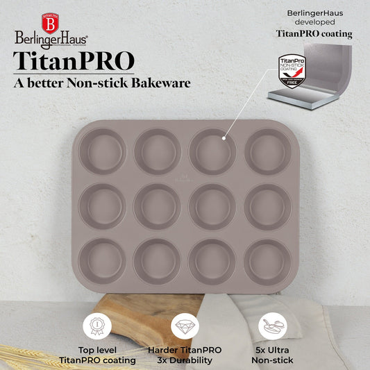 Berlinger Haus 12-Cup Titan Pro Non-Stick Coating Muffin Pan – Taupe
