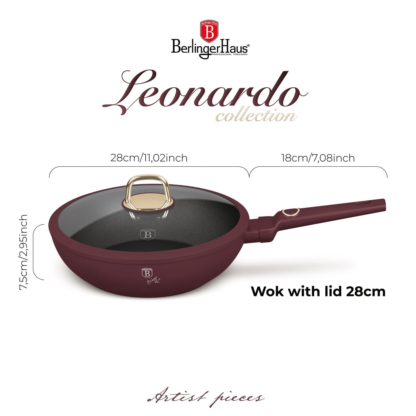 Berlinger Haus 28cm Titan Pro Non-Stick Coating Wok with Lid - Leonardo