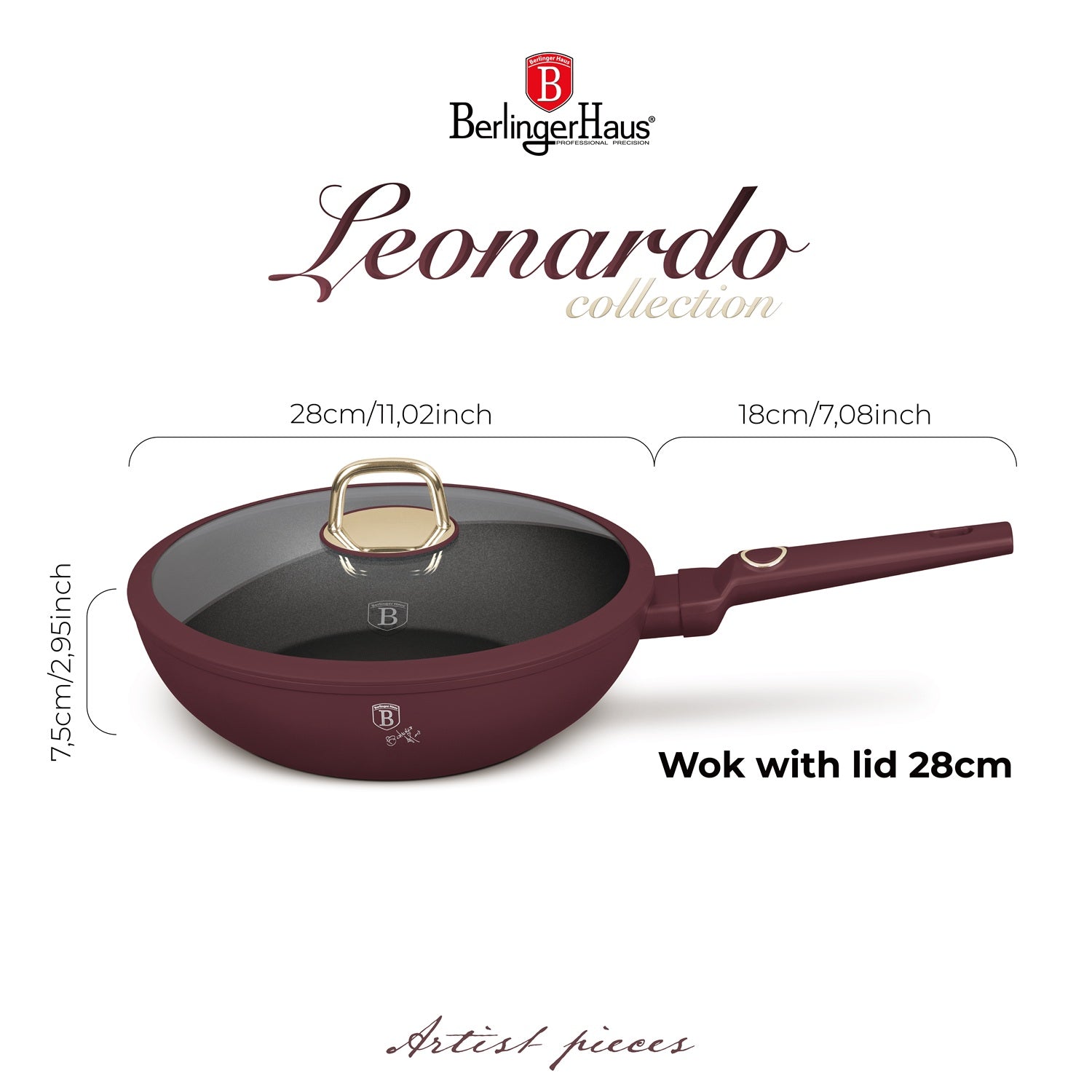 Berlinger Haus 28cm Titan Pro Non-Stick Coating Wok with Lid - Leonardo