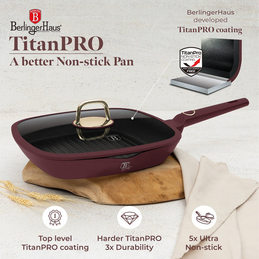 Berlinger Haus 28cm Titan Pro Non-Stick Coating Grill Pan with Lid - Leonardo