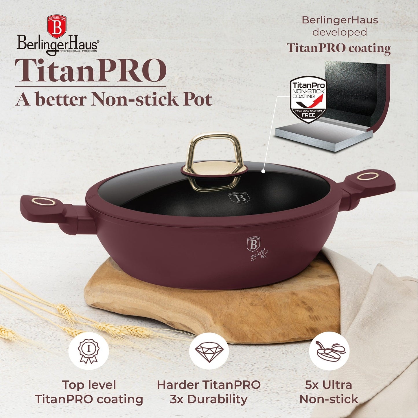 Berlinger Haus 28cm Titan Pro Non-Stick Coating Shallow Pot - Leonardo