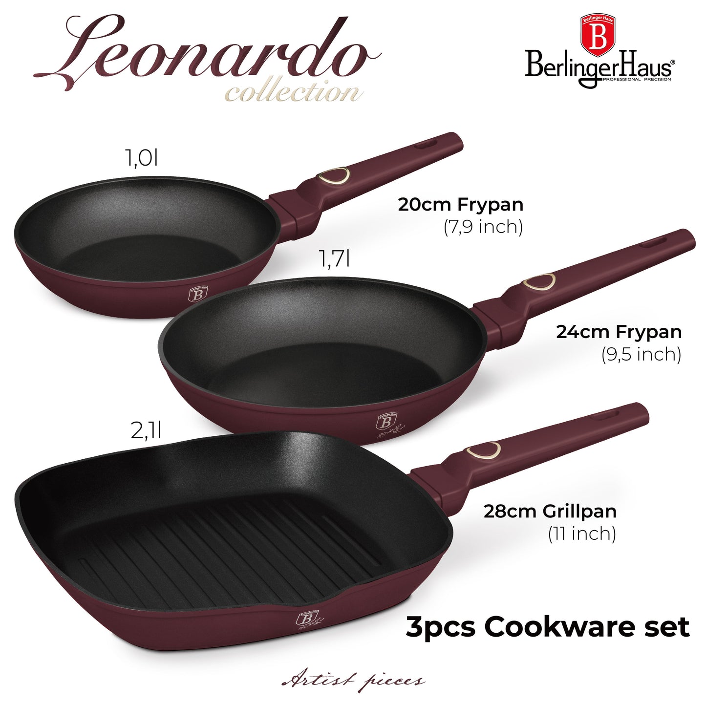 Berlinger Haus 3-Piece Non-Stick Titan Pro Coating Grill Pan Set Leonardo