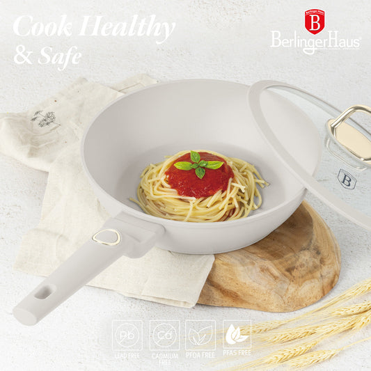 Berlinger Haus 24cm Titan Pro Non-Stick Coating Deep Frypan With Lid - Sahara