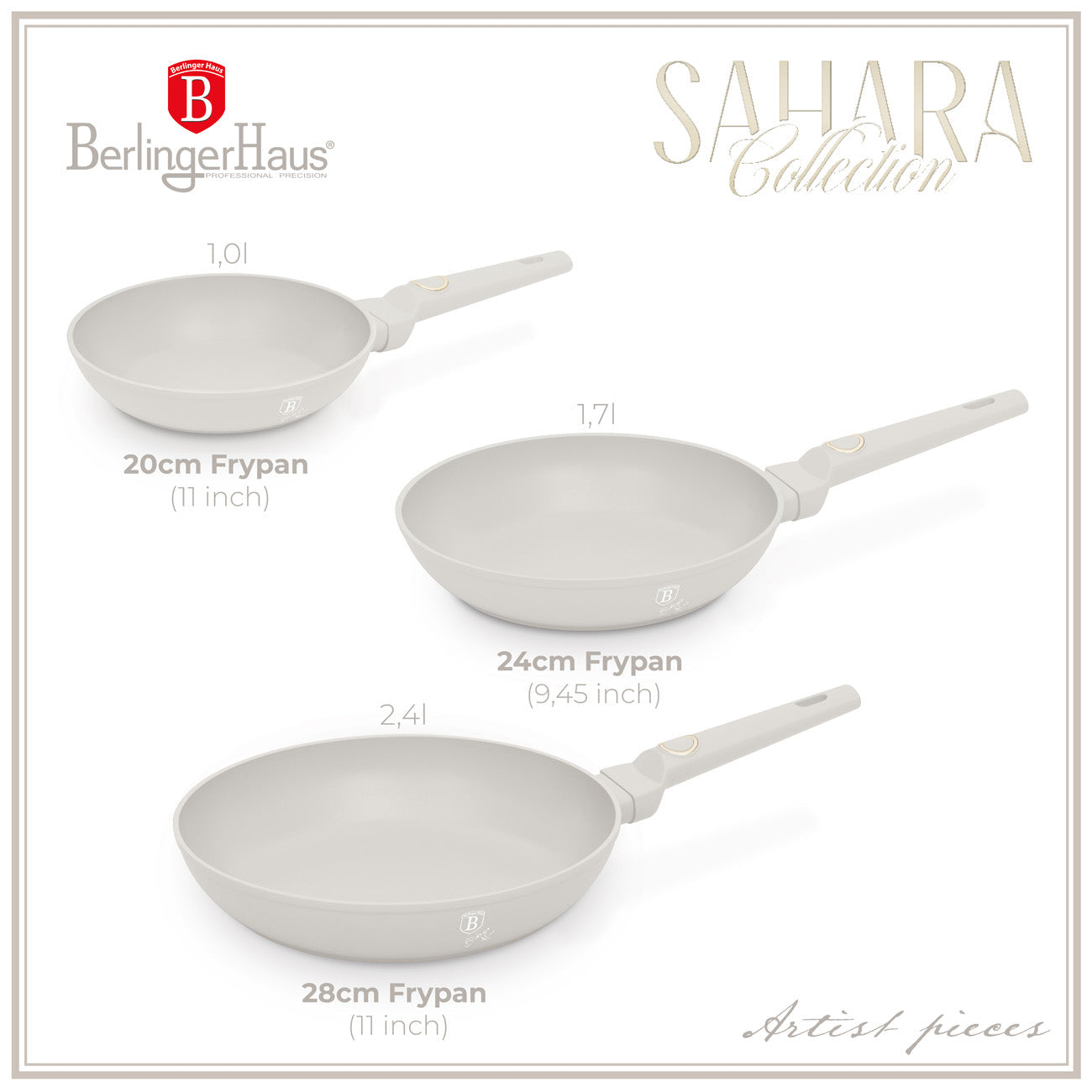 Berlinger Haus 3-Piece Non-Stick Titan Pro Coating Frypan Set - Sahara
