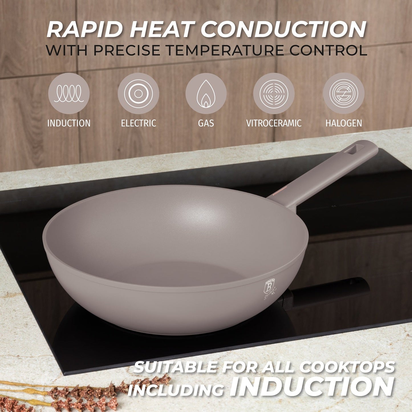 Berlinger Haus 28cm Titan Pro Non-Stick Coating Wok - Taupe