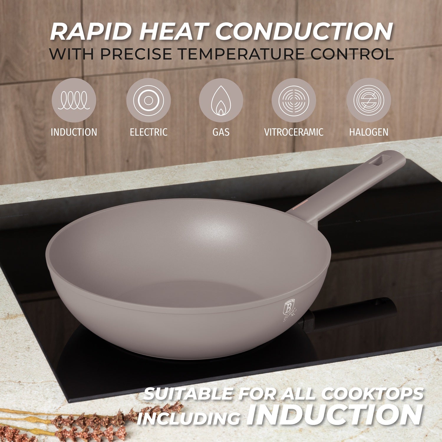 Berlinger Haus 28cm Titan Pro Non-Stick Coating Wok - Taupe