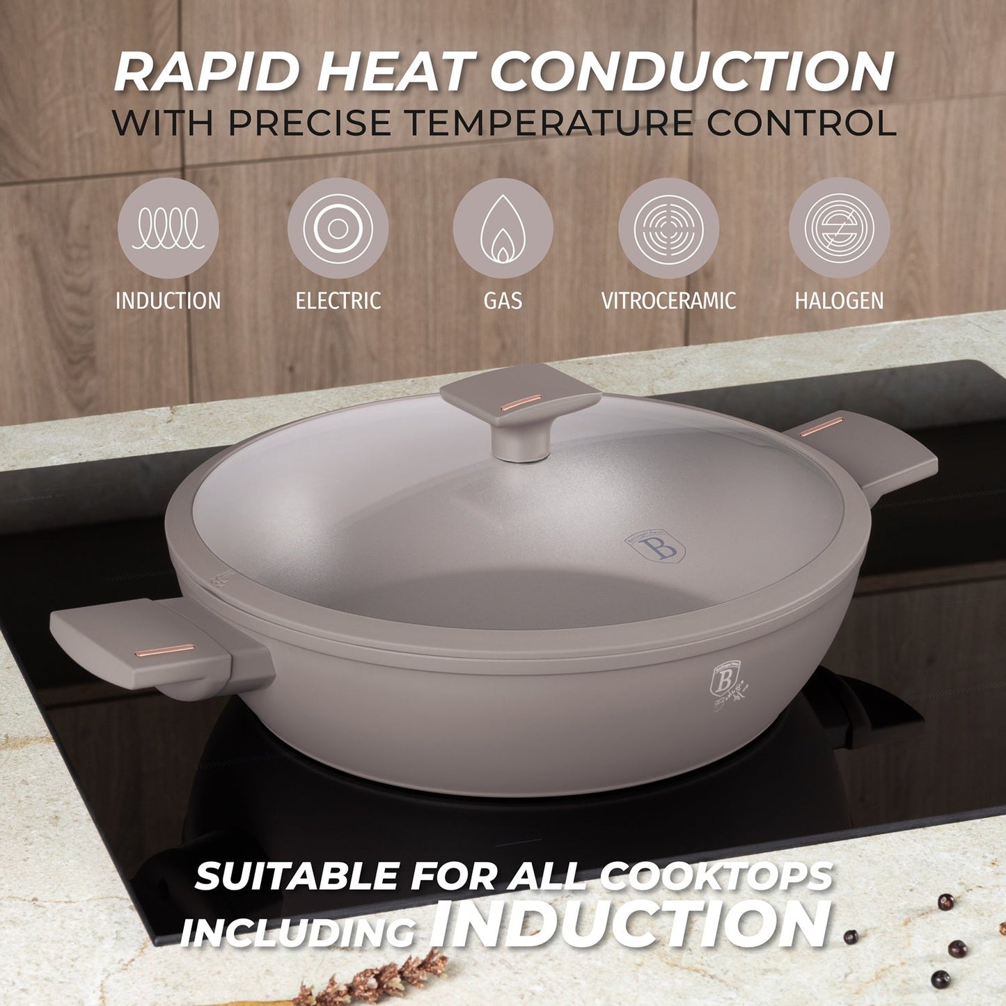 Berlinger Haus 30cm Titan Pro Non-Stick Coating Shallow Pot - Taupe