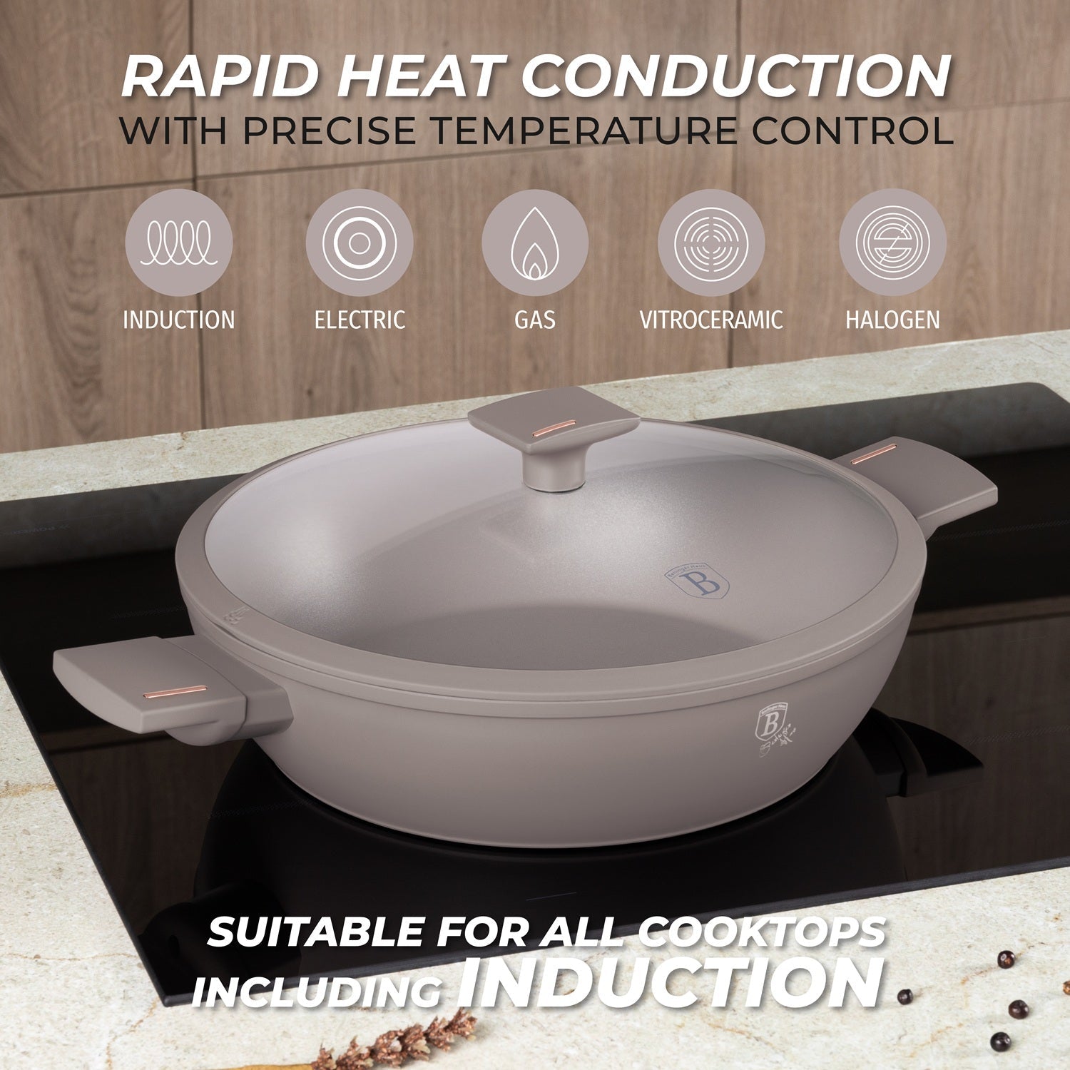 Berlinger Haus 30cm Titan Pro Non-Stick Coating Shallow Pot - Taupe
