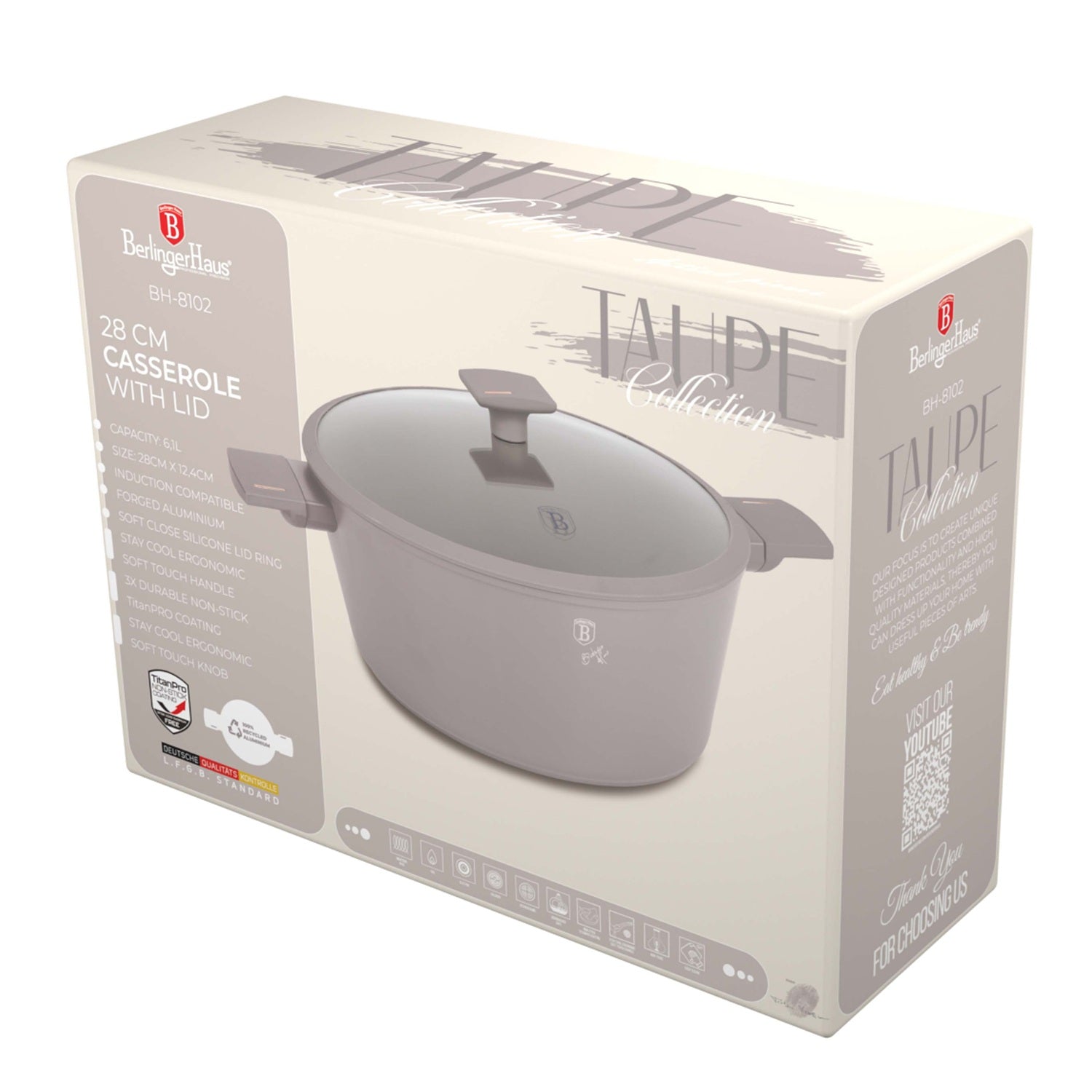 Berlinger Haus 28cm Titan Pro Non-Stick Coating Casserole - Taupe