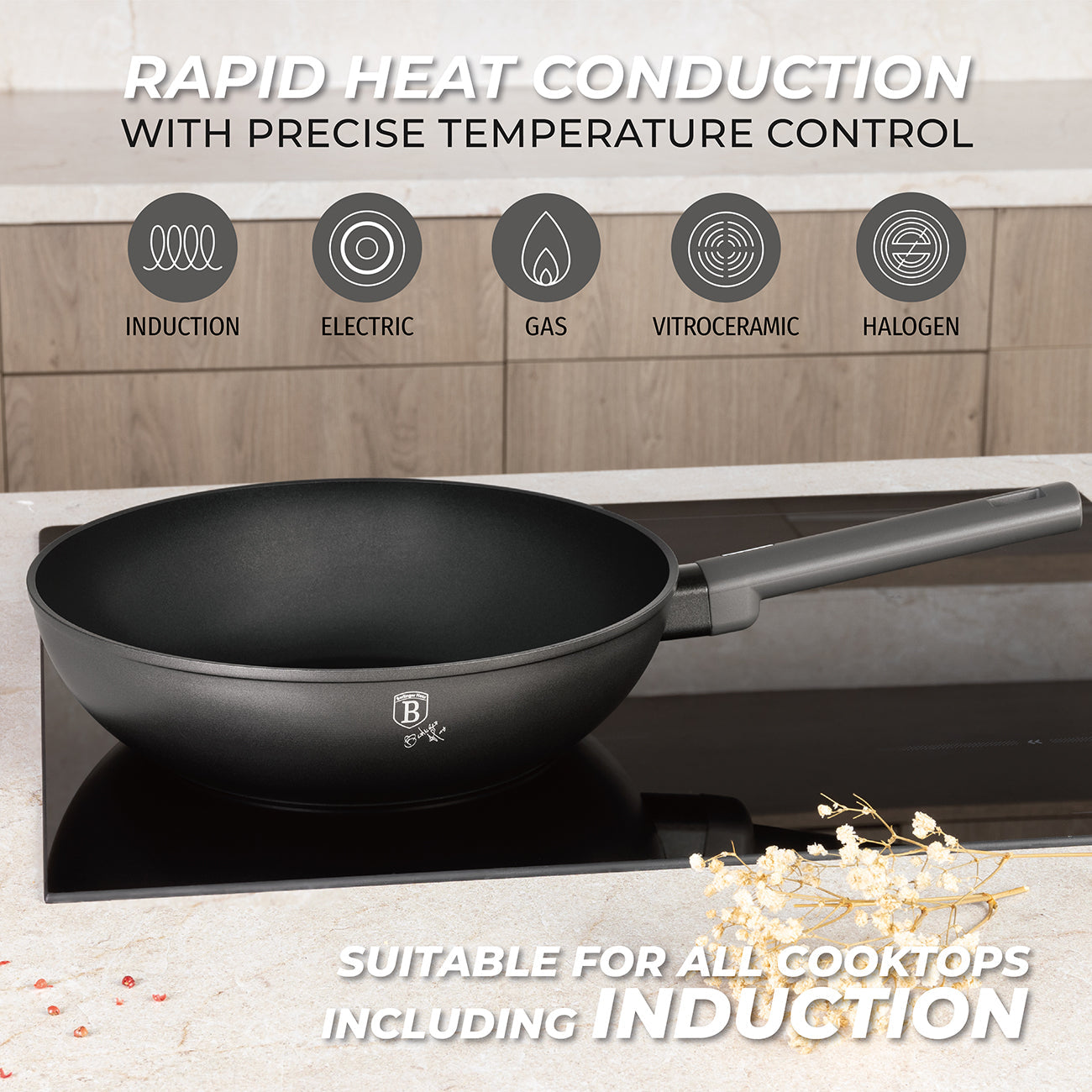 Berlinger Haus 28cm Non Stick Titan Pro Coating Wok - Anthracite