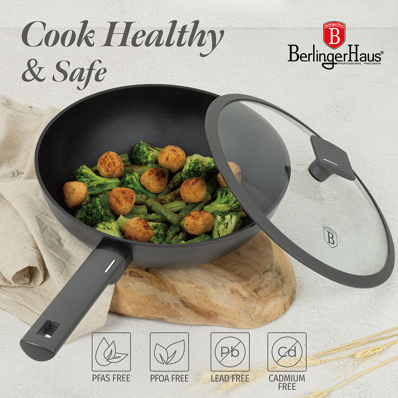 Berlinger Haus 28cm Titan Pro Non-Stick Coating Wok – Anthracite