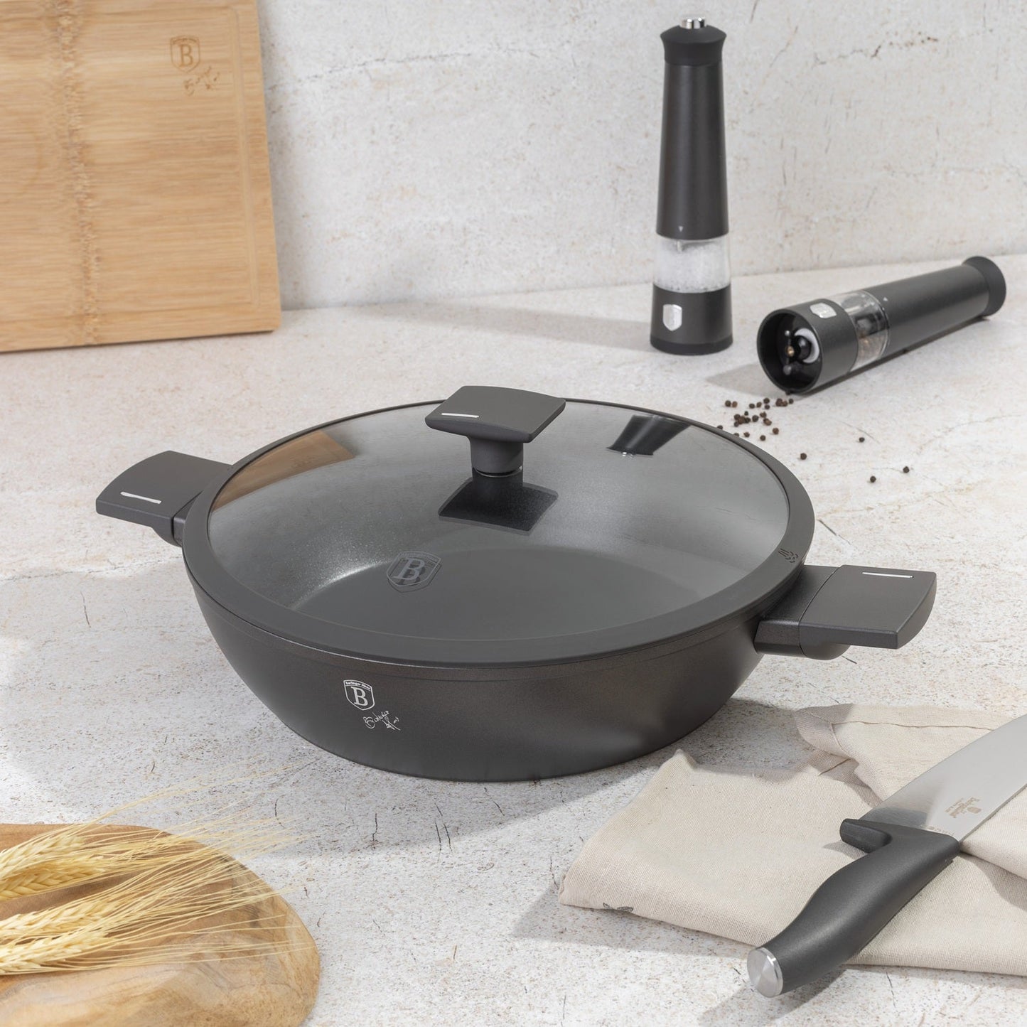 Berlinger Haus 30cm Titan Pro Non-Stick Coating Shallow Pot – Anthracite