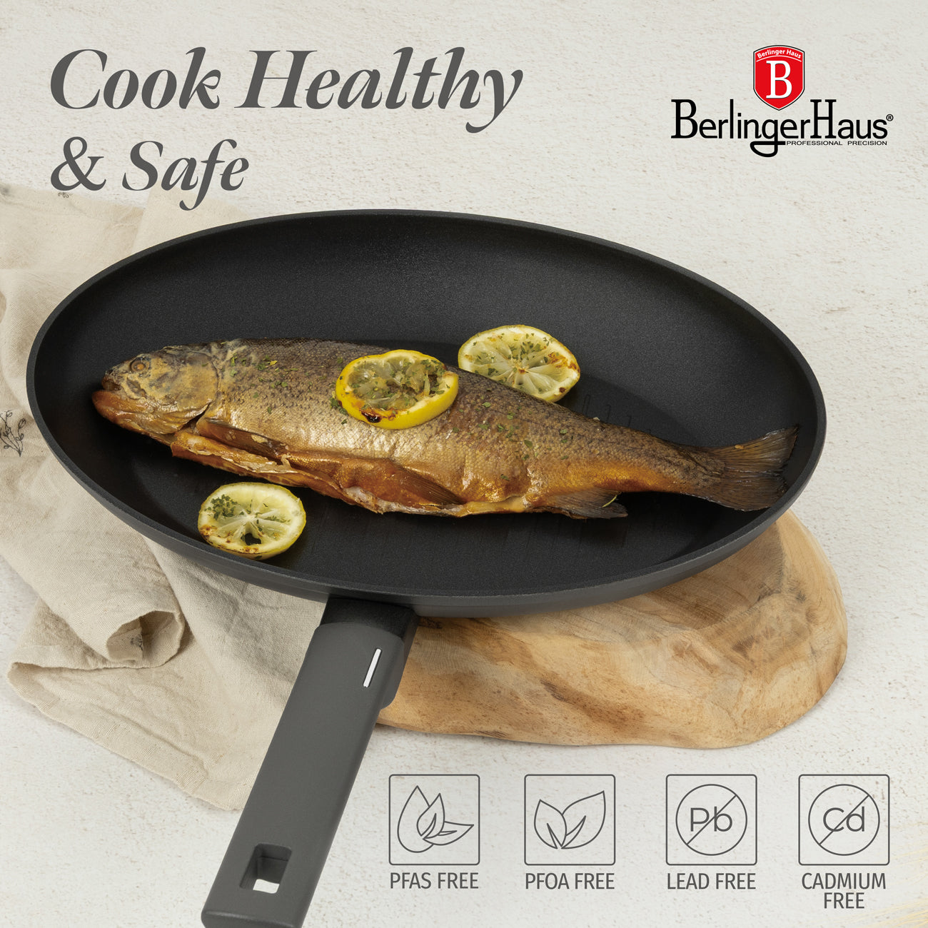 Berlinger Haus 35cm Titan Pro Non-Stick Coating Fish Pan – Anthracite