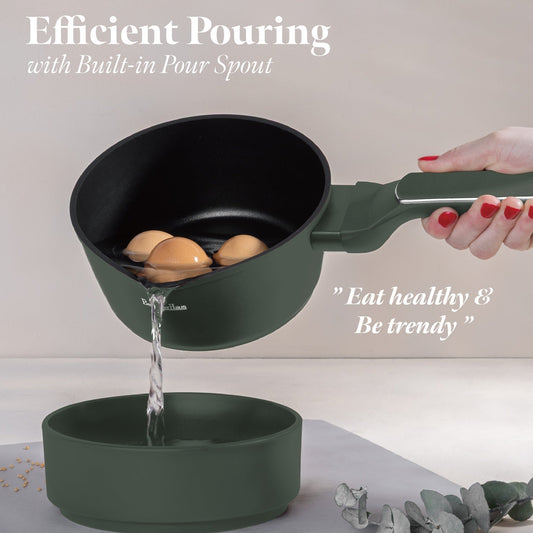 Berlinger Haus 16cm Non Stick Titan Pro Coating Sauce Pan - Matt Green