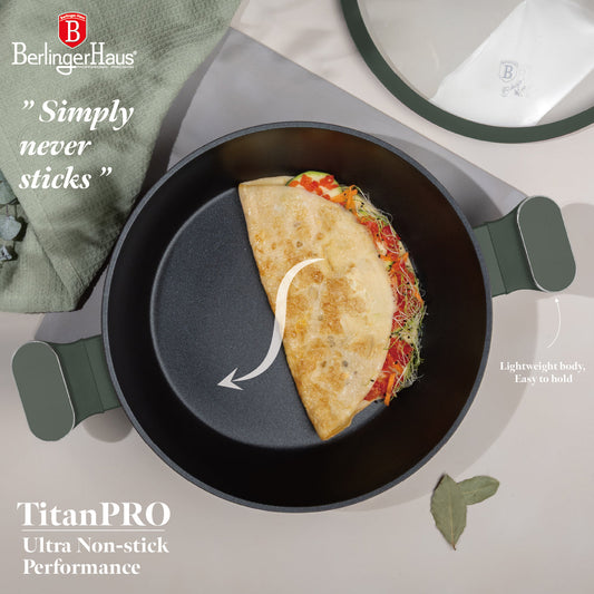 Berlinger Haus 30cm Titan Pro Non-Stick Coating Shallow Pot - Matt Green