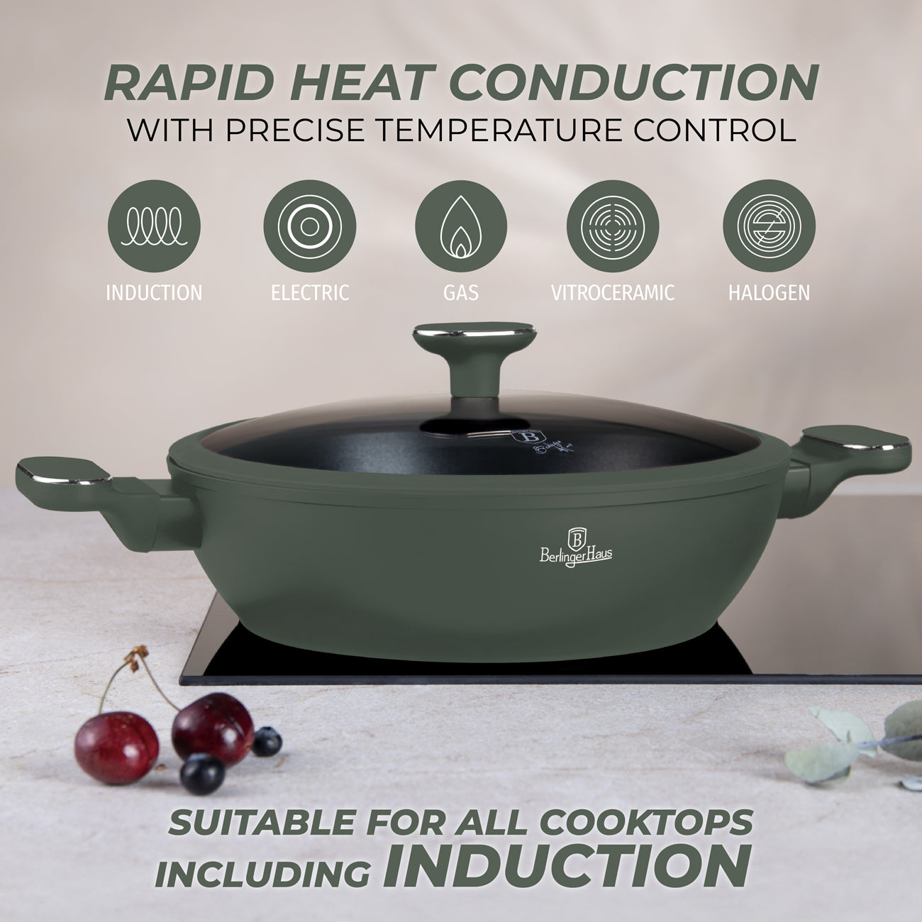 Berlinger Haus 30cm Titan Pro Non-Stick Coating Shallow Pot - Matt Green