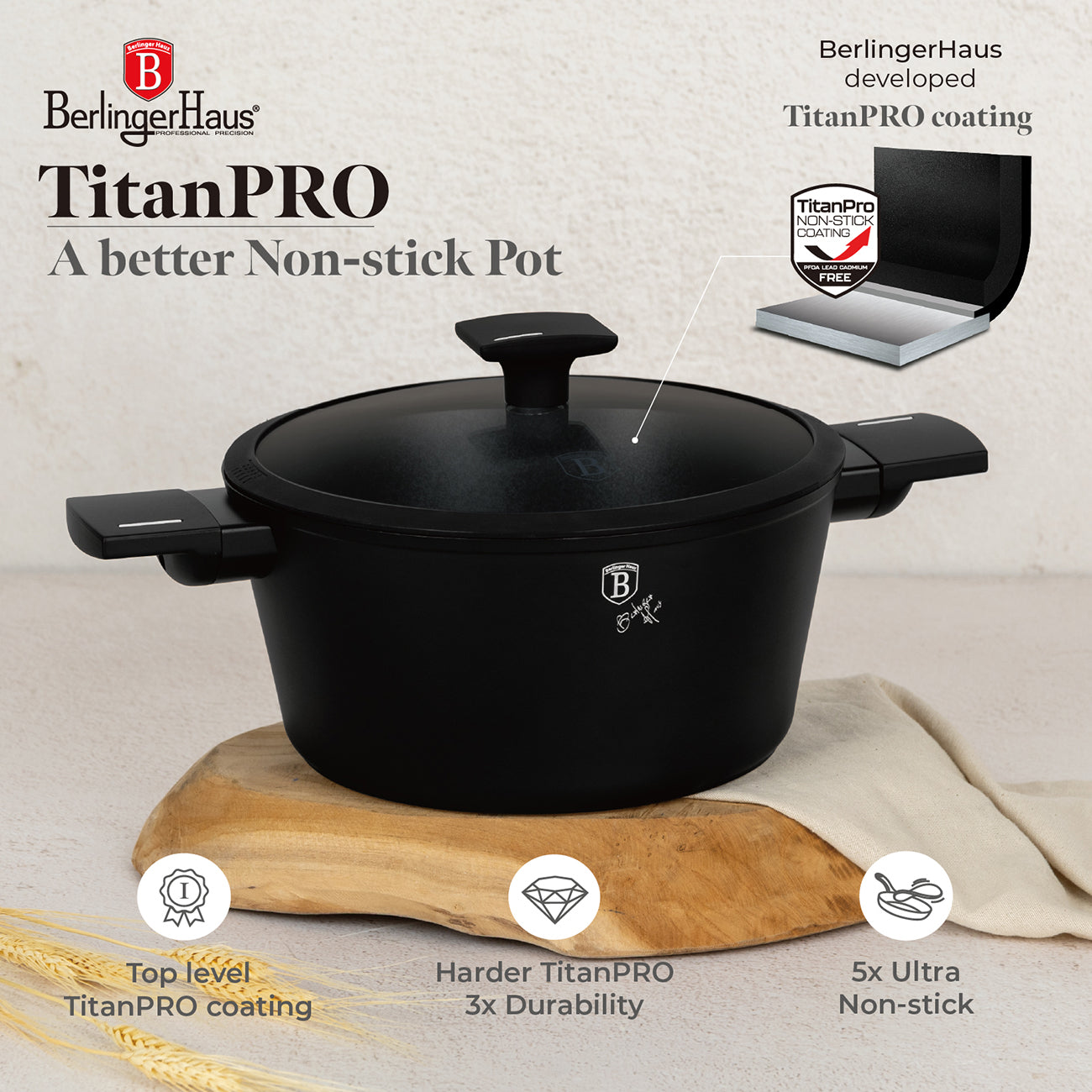Berlinger Haus 10-Piece Non-Stick Titan Pro Coating Cookware Set - Matt Black