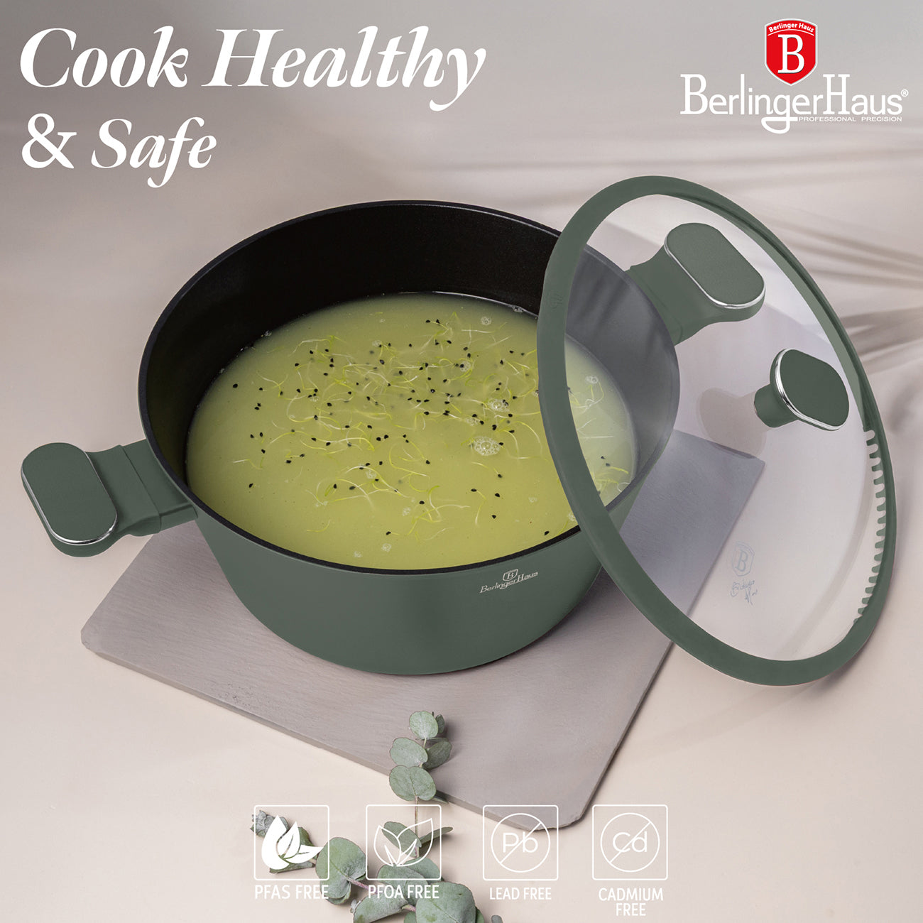 Berlinger Haus 28cm Titan Pro Non-Stick Coating Casserole - Matt Green