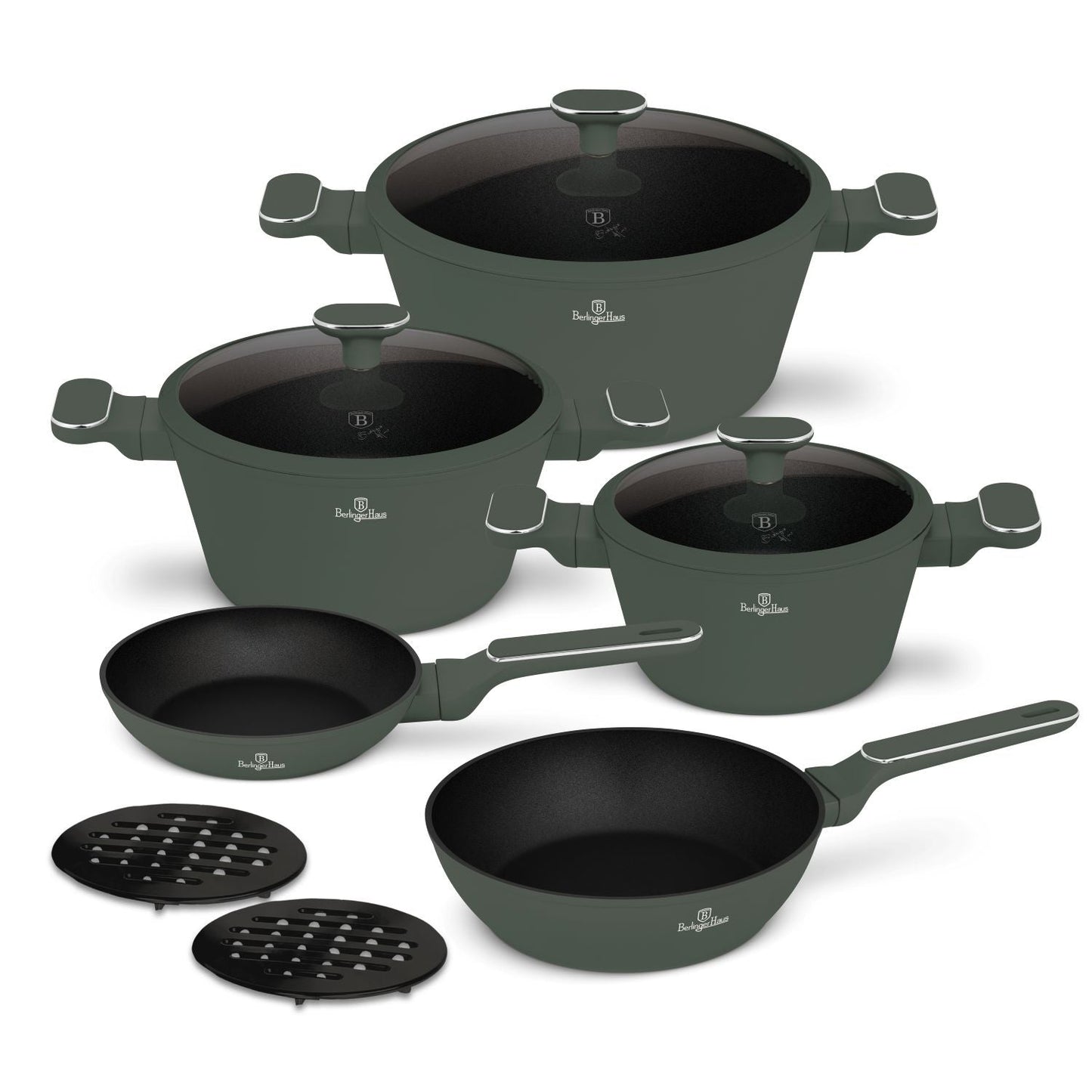 Berlinger Haus 10-Piece Non-Stick Titan Pro Coating Cookware Set - Matt Green