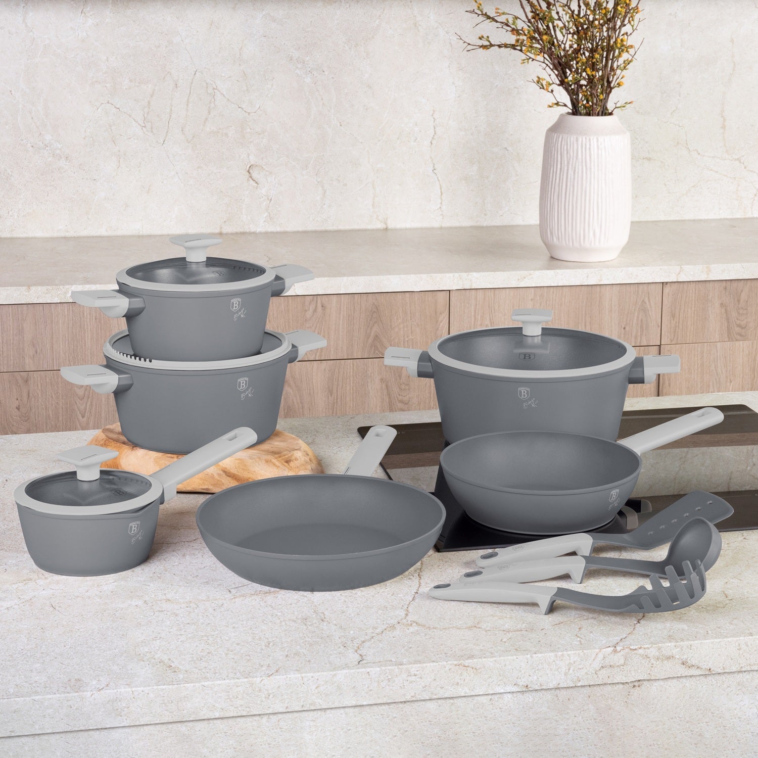 Berlinger Haus 15-Piece Non Stick Titan Pro Coating Cookware Set - Aspen Collection
