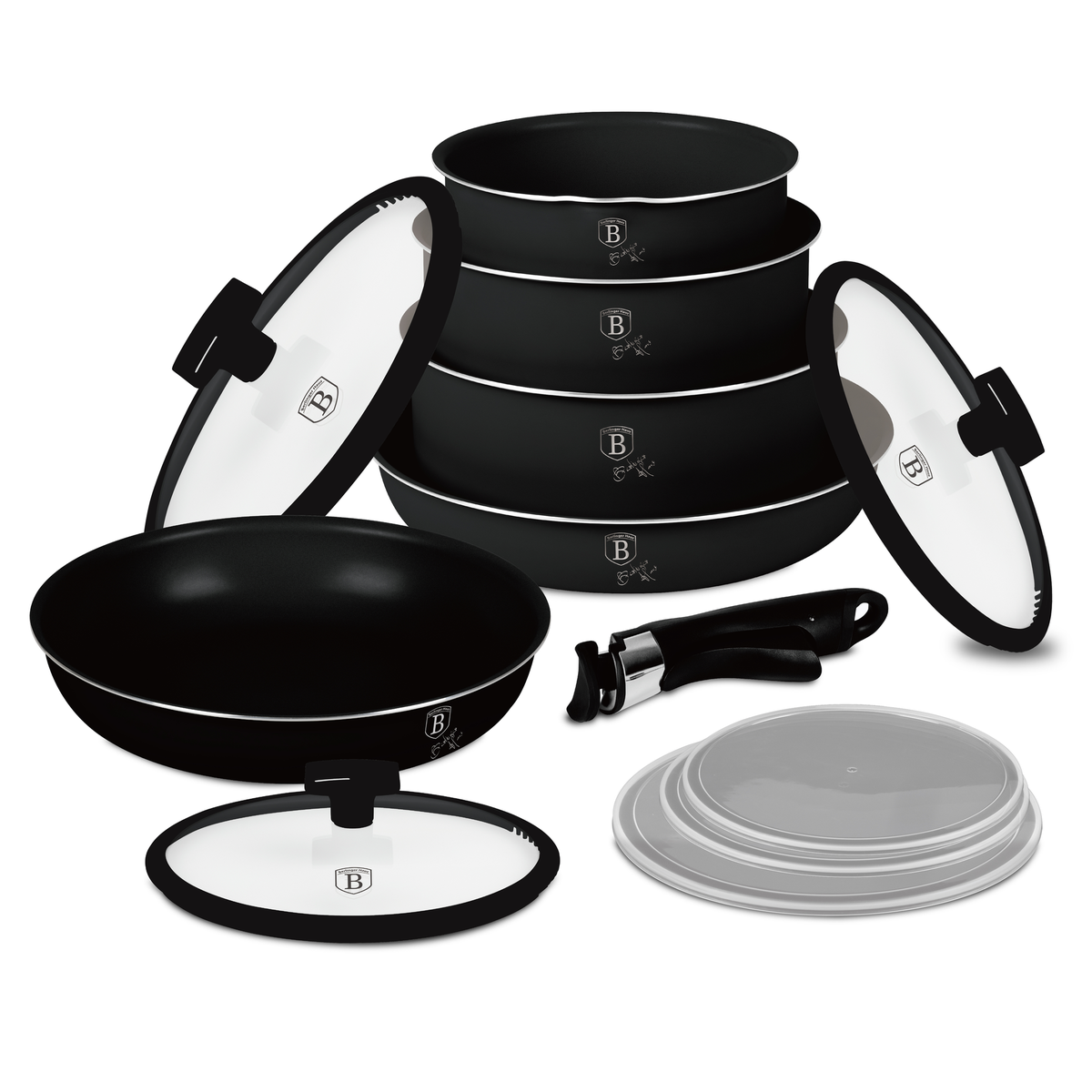 Berlinger Haus 12-Piece Titan Pro Non Stick Coating Oven Safe Cookware Set - Matt Black