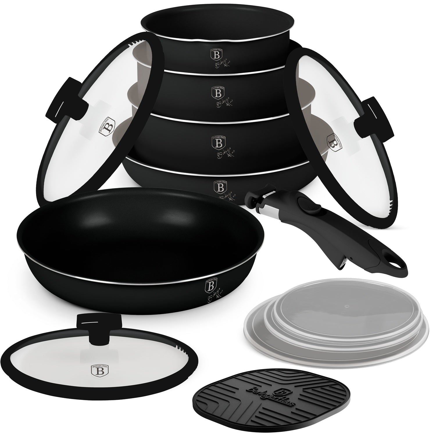 Berlinger Haus 13-Piece Titan Pro Non Stick Coating Oven Safe Cookware Set - Matte Black