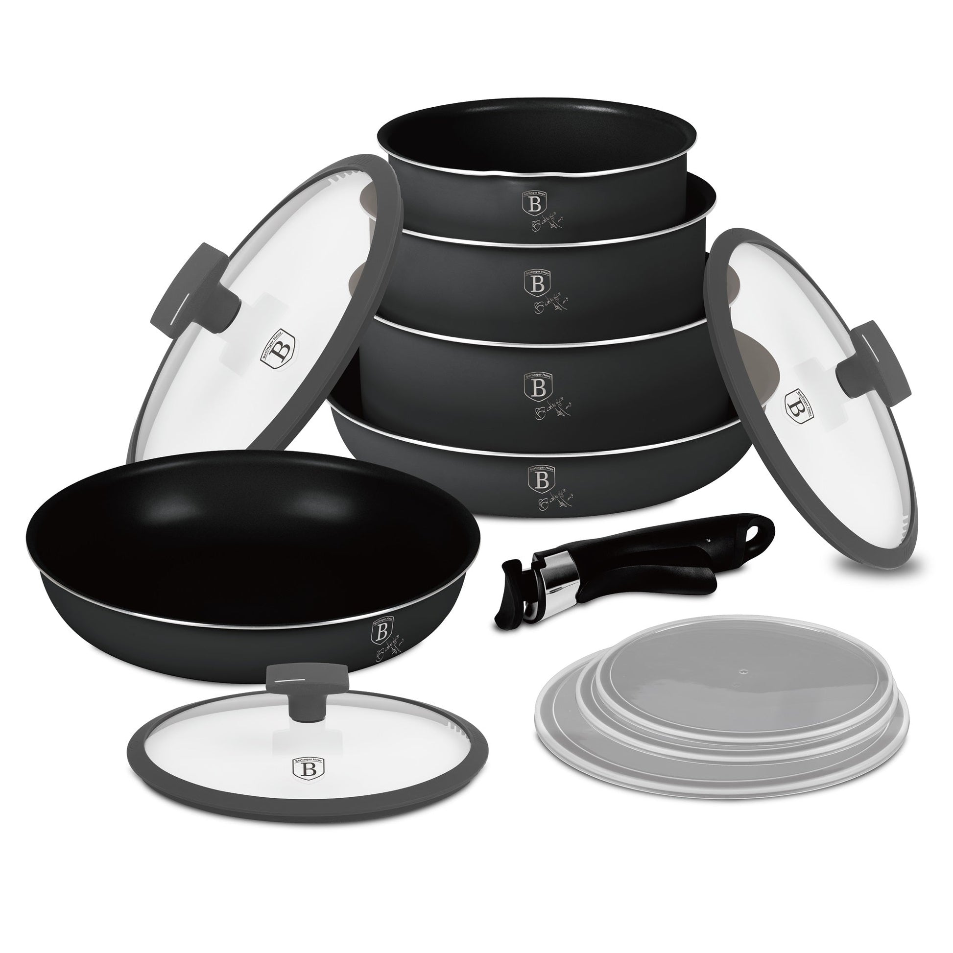 Berlinger Haus 12-Piece Titan Pro Non Stick Coating Oven Safe Cookware Set - Anthracite Collection
