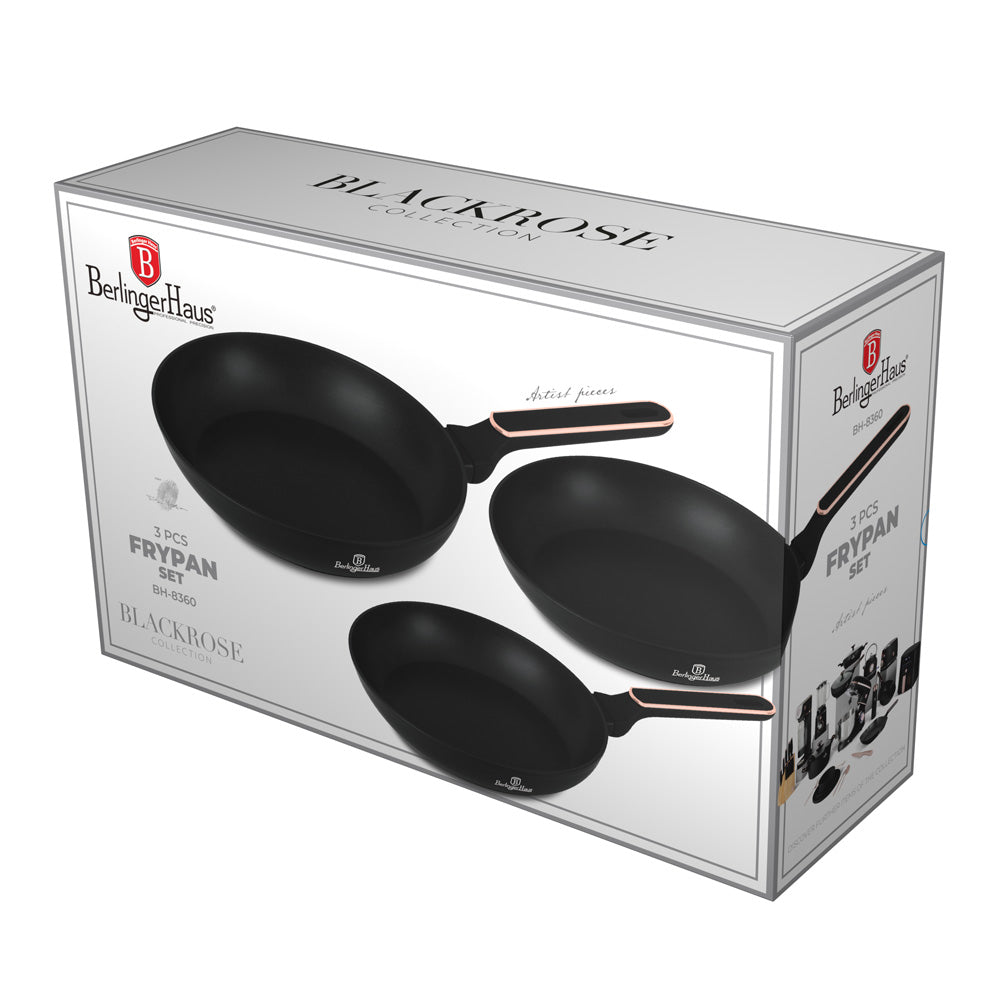 Berlinger Haus 3-Piece Titan Pro Non-Stick Coating Frypan Set – Black Rose