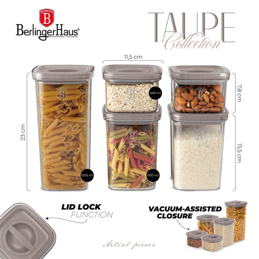 Berlinger Haus 5-Piece Airtight Canister Set – Taupe