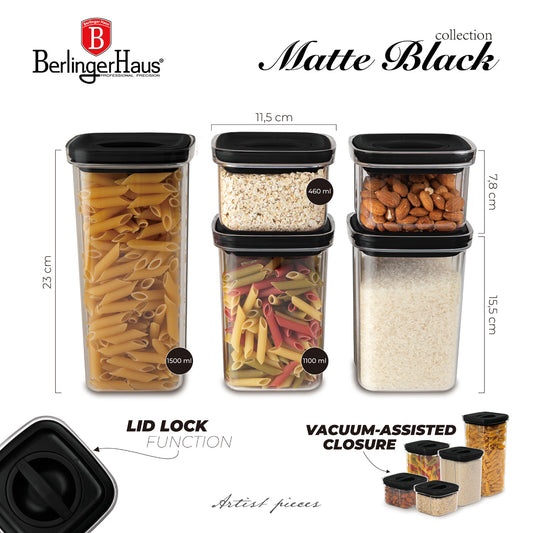 Berlinger Haus 5-Piece Canister Set with Lid – Matte Black