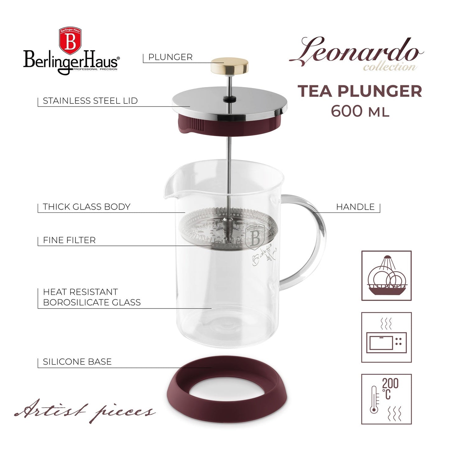Berlinger Haus 600ml Tea Coffee Plunger - Leonardo